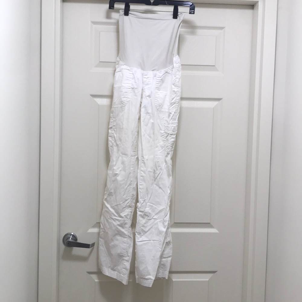 White maternity cargo pants